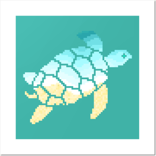 Modern Pixel Ocean Sea Turtle Posters and Art